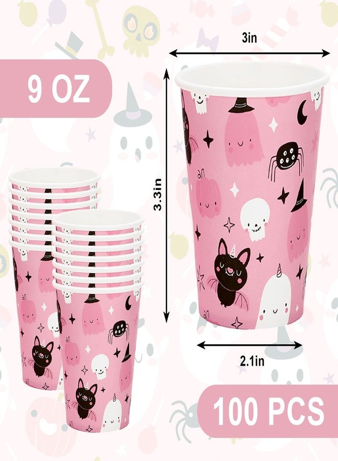 وولاين مجموعة أكواب ورقية من والين، 100 قطعة، بتصميم أشباح الهالوين، سعة 9 أونصة، باللونين الوردي والأسود، بتصميم أشباح وخفافيش لطيفة، أكواب حفلات مخيفة للاستخدام مرة واحدة، مثالية للمشروبات الساخنة والباردة، مناسبة لحفلات الهالوين وأعياد الميلاد وحفلات استقبال المولود. - Image 2